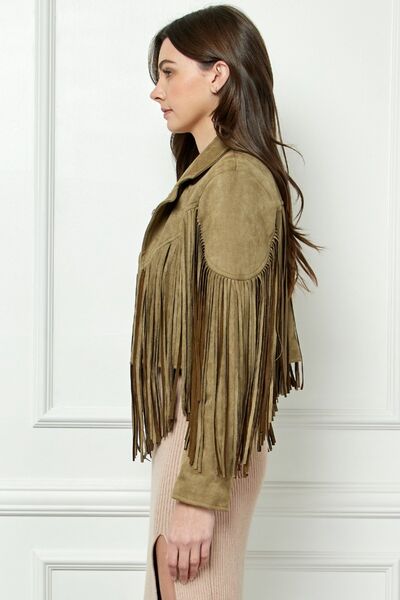 S.W.  Veveret Suede Fringe Long Sleeve Moto Jacket