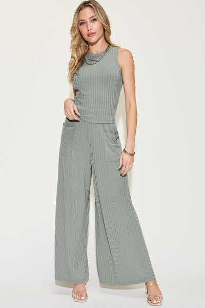 S.W. Basic Bae Full Size Ribbed Tank and Wide Leg Pants Set