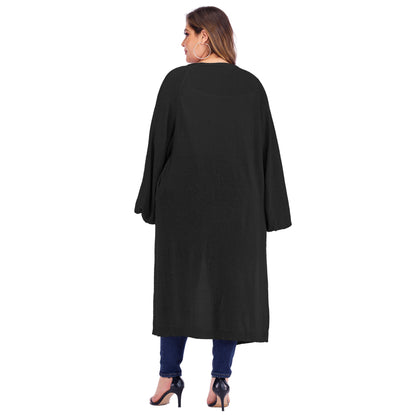 Plus size women's loose pocket long woven cardigan sweater