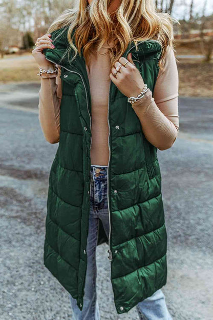 S.W.  Longline Hooded Sleeveless Puffer Vest