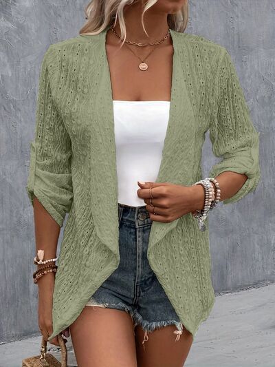 S.W.  Eyelet Roll-Tab Sleeve Cardigan