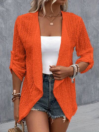 S.W.  Eyelet Roll-Tab Sleeve Cardigan