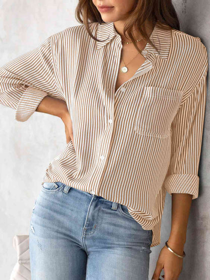 S.W.  Striped Collared Neck Shirt with Pocket