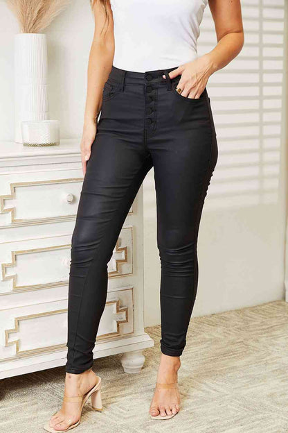 Kancan Plus Size High Rise Black Coated Ankle Skinny Jeans