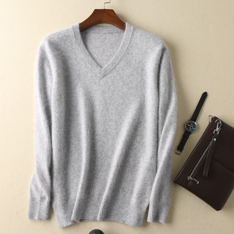 S.M.   Mink  V-neck pullover sweater