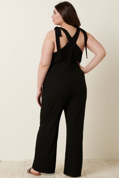 S.W.  Mittoshop Rib Knit V-Neck Cross Back Jumpsuit