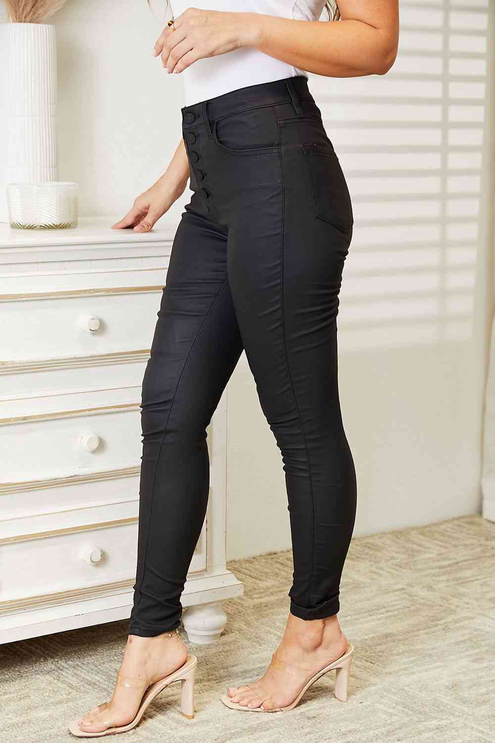 Kancan Plus Size High Rise Black Coated Ankle Skinny Jeans