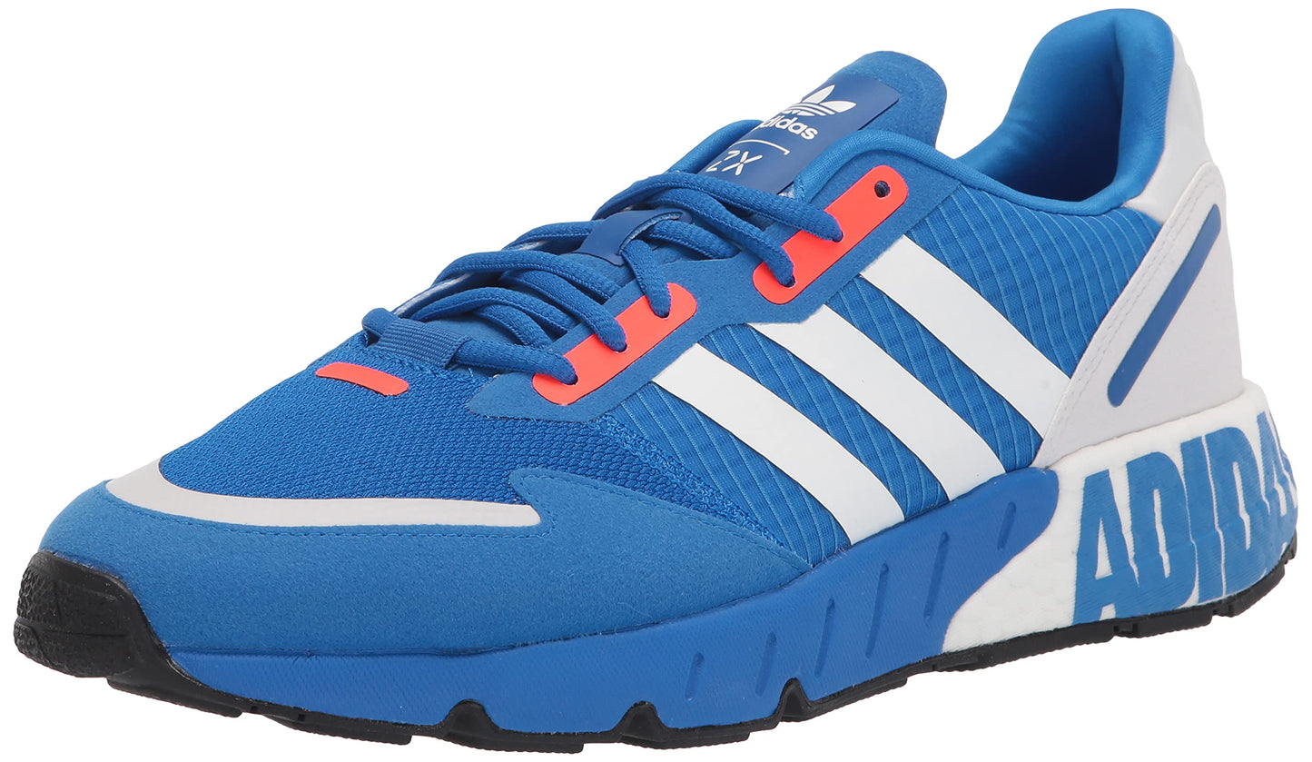 a blue and white adidas running shoe