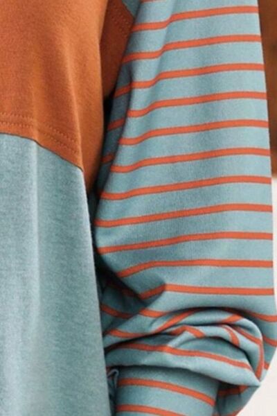 S.W.  Round Neck Striped Long Sleeve Slit T-Shirt