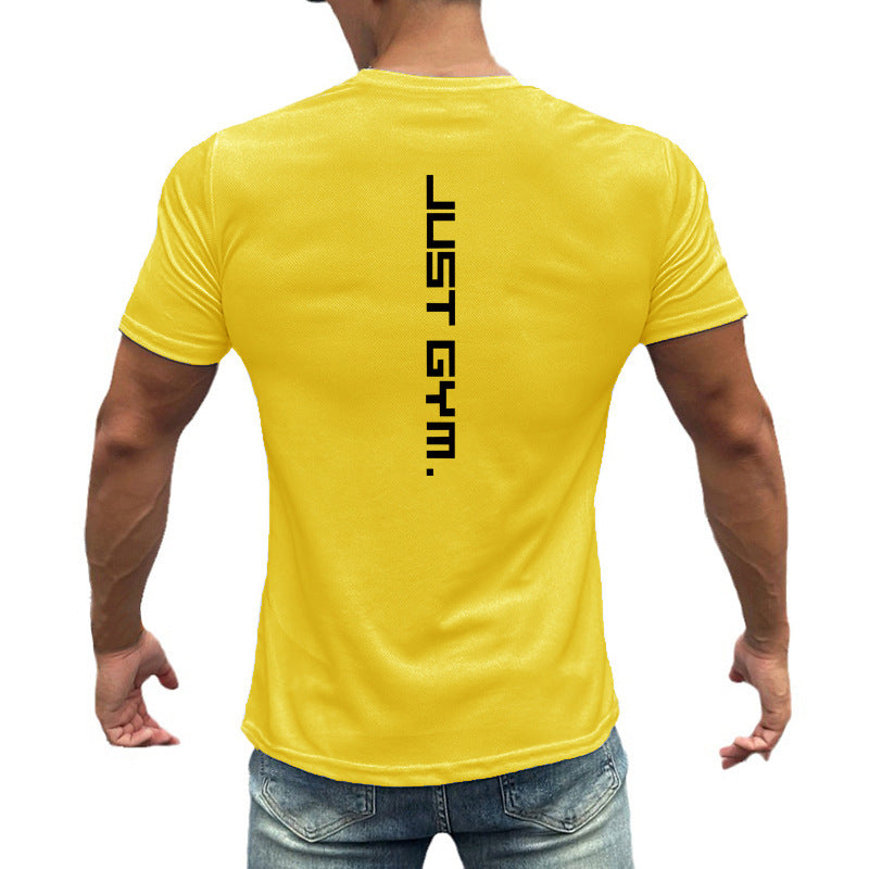 S.M.  JUST GYM Printed fitness Slim fit Quick drying mesh T-shirt men's bodybuilding training wear