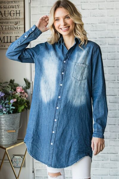 S.W.  Veveret Pocketed Button Up Washed Denim Shirt