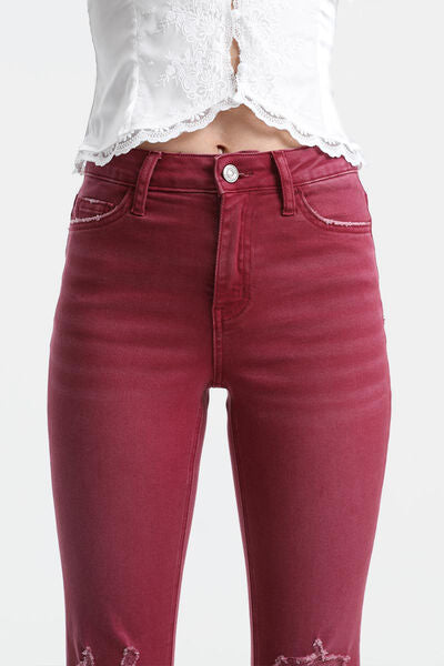 BAYEAS Full Size High Waist Distressed Raw Hem Flare Jeans plus size