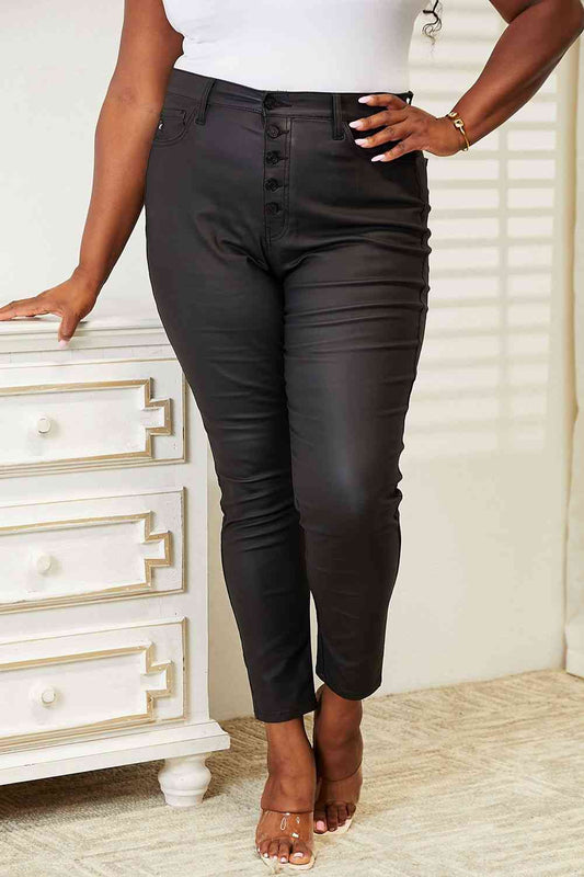 Kancan Plus Size High Rise Black Coated Ankle Skinny Jeans
