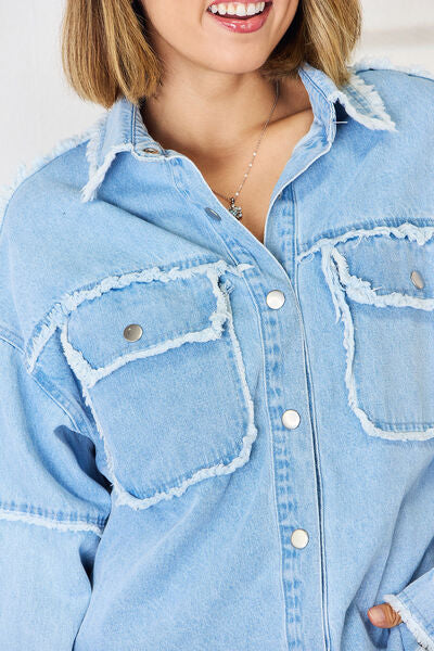 S.W.  PEACE Raw Hem Dropped Shoulder Denim Top