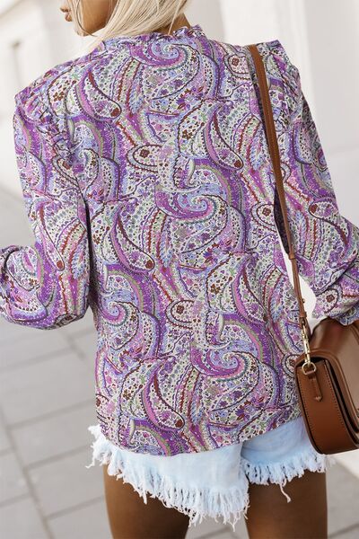 S.W.  Printed Frill Flounce Sleeve Shirt