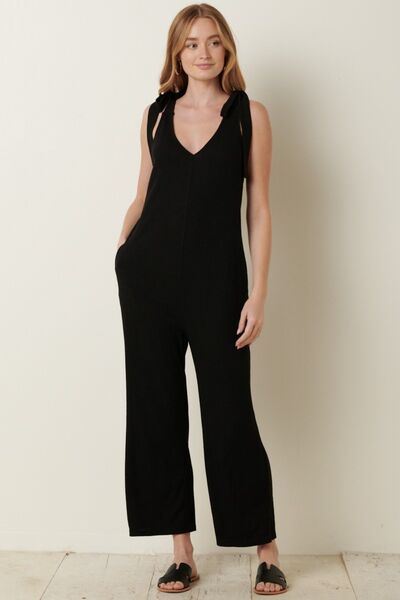 S.W.  Mittoshop Rib Knit V-Neck Cross Back Jumpsuit