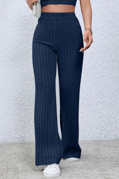 S.W.  Basic Bae Full Size Ribbed High Waist Flare Pants