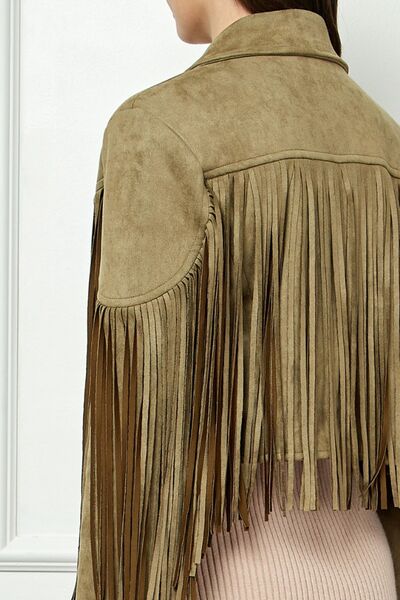 S.W.  Veveret Suede Fringe Long Sleeve Moto Jacket