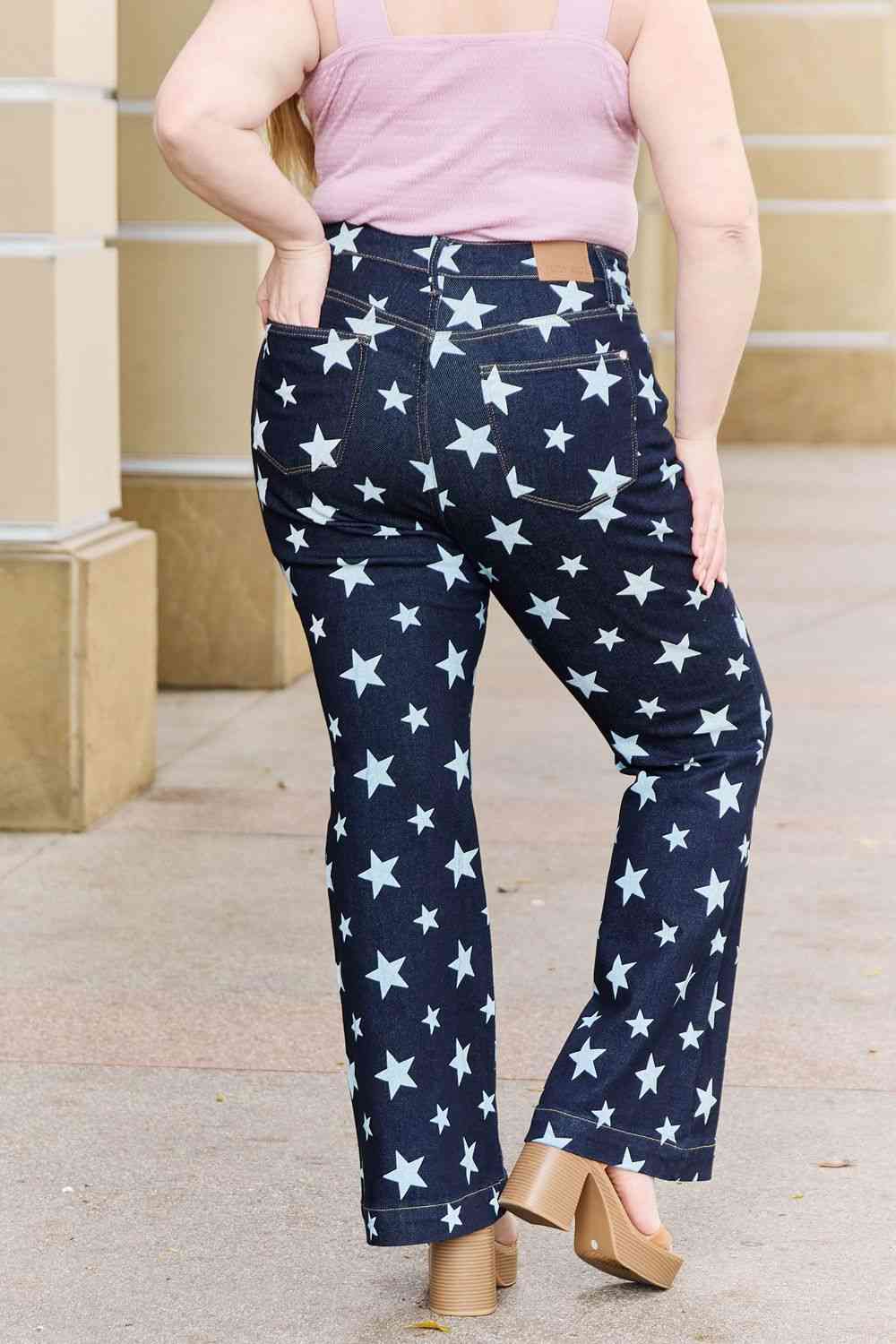 Judy Blue Janelle Plus Size High Waist Star Print Flare Jeans