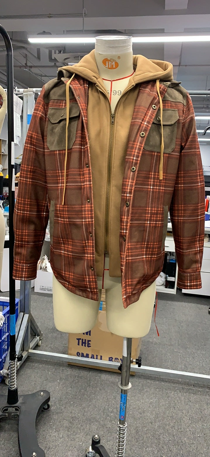 Men's winter plaid chunky single breasted coat S.M.