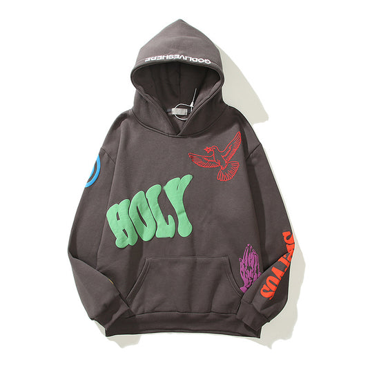 Men's foam graffiti "HOLY" print hoodie S.M.