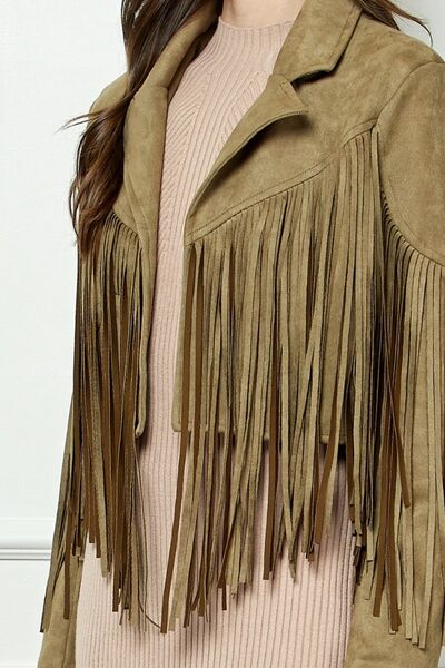 S.W.  Veveret Suede Fringe Long Sleeve Moto Jacket