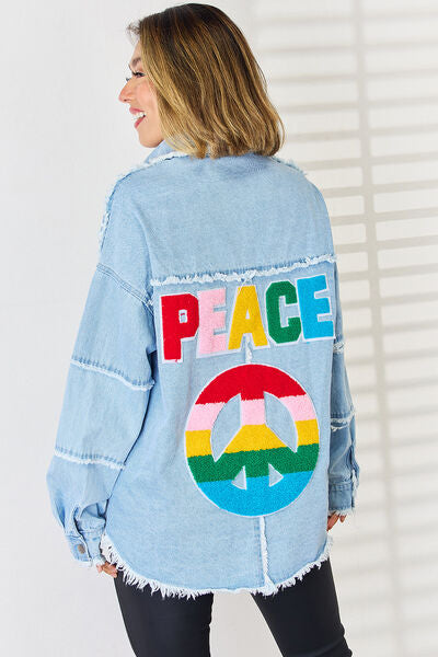 S.W.  PEACE Raw Hem Dropped Shoulder Denim Top