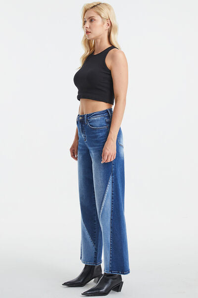 BAYEAS Full Size High Waist Two-Tones Patched Wide Leg Jeans plus size