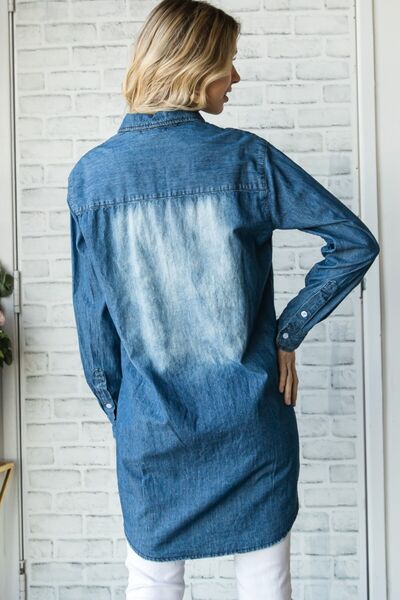 S.W.  Veveret Pocketed Button Up Washed Denim Shirt