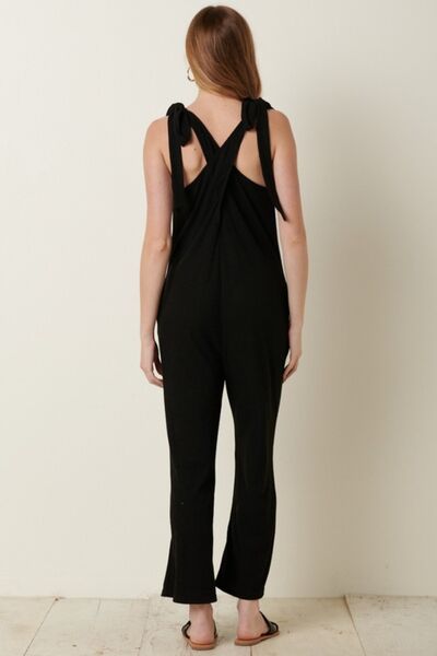 S.W.  Mittoshop Rib Knit V-Neck Cross Back Jumpsuit