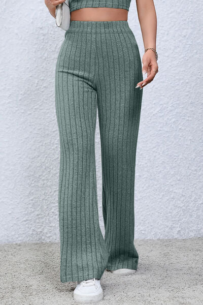 S.W.  Basic Bae Full Size Ribbed High Waist Flare Pants