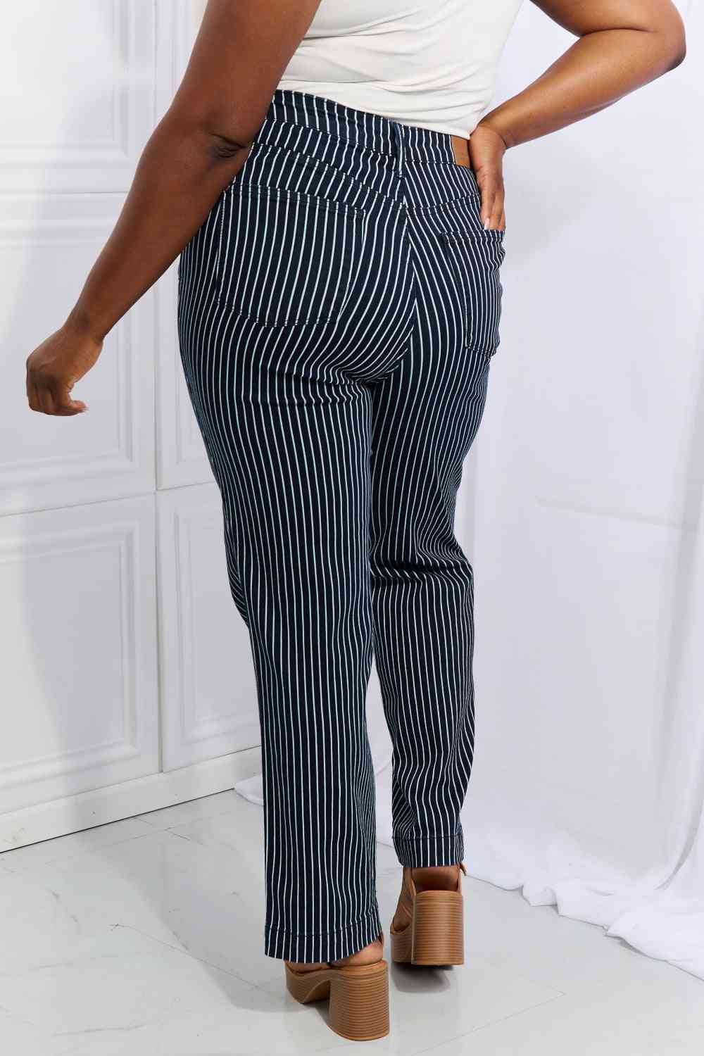 Judy Blue Cassidy Plus Size High Waisted Tummy Control Striped Straight Jeans