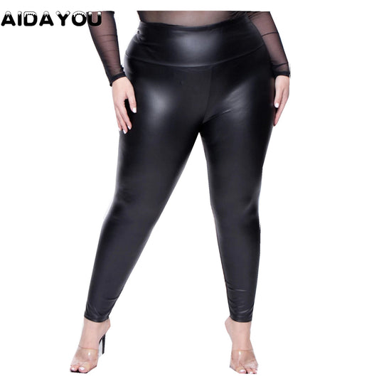 Women's Faux Leather Leggings Plus Size Super Stretchy Spandex Clothing PU Leather Pant Tummy Control womens