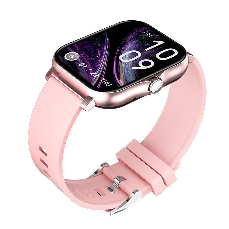 an apple watch with a pink band