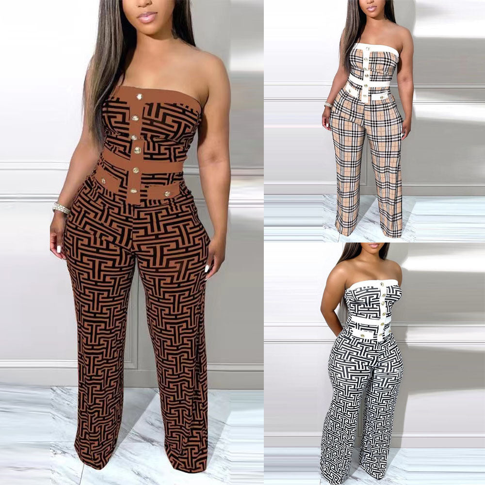 S.W.  Stylish Designer Print Jumpsuit with Wide Leg Pants