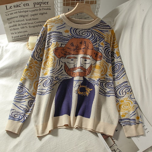 S.M. Men's Fall Vintage Graphic Art Sweater