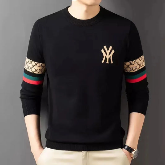 S.M.  Luxury high-end brand embroidered knitted sweater men's designer fashion