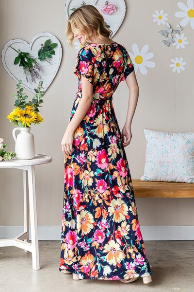 S.W.  Heimish Full Size Floral Surplice Tie Waist Maxi Dress