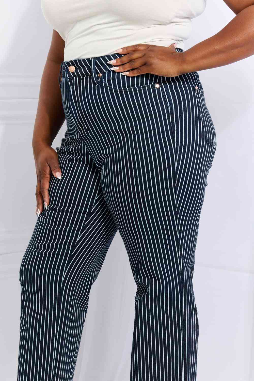 Judy Blue Cassidy Plus Size High Waisted Tummy Control Striped Straight Jeans