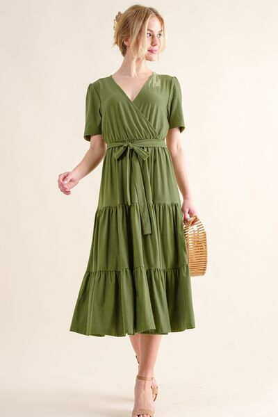 S.W. And The Why Soft Short Sleeve Tiered Midi Dress