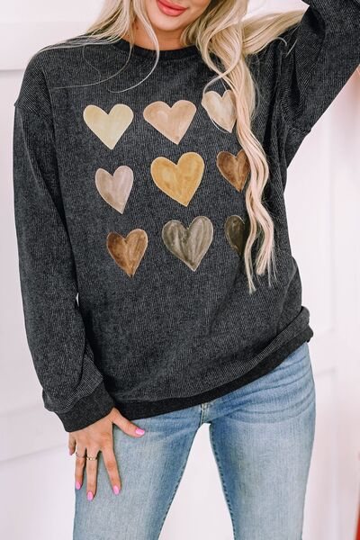 S.W.  Heart Round Neck Dropped Shoulder Sweatshirt