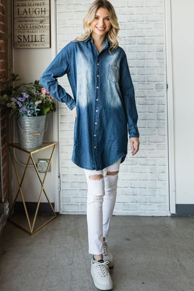 S.W.  Veveret Pocketed Button Up Washed Denim Shirt