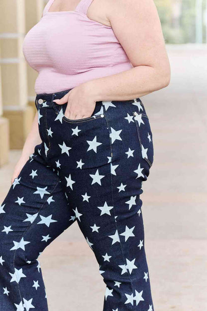 Judy Blue Janelle Plus Size High Waist Star Print Flare Jeans