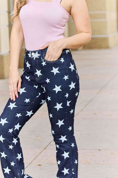 Judy Blue Janelle Plus Size High Waist Star Print Flare Jeans