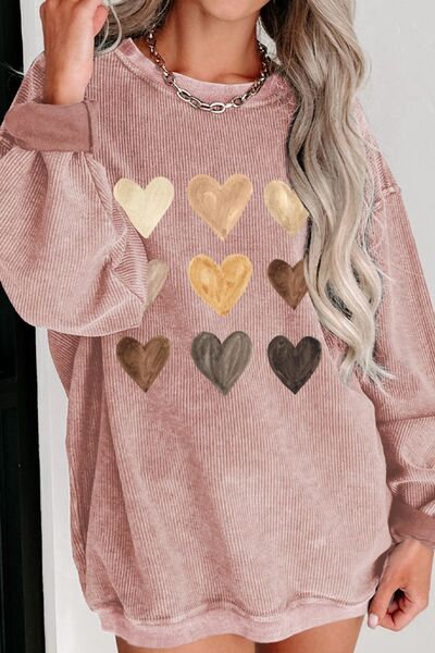 S.W.  Heart Round Neck Dropped Shoulder Sweatshirt