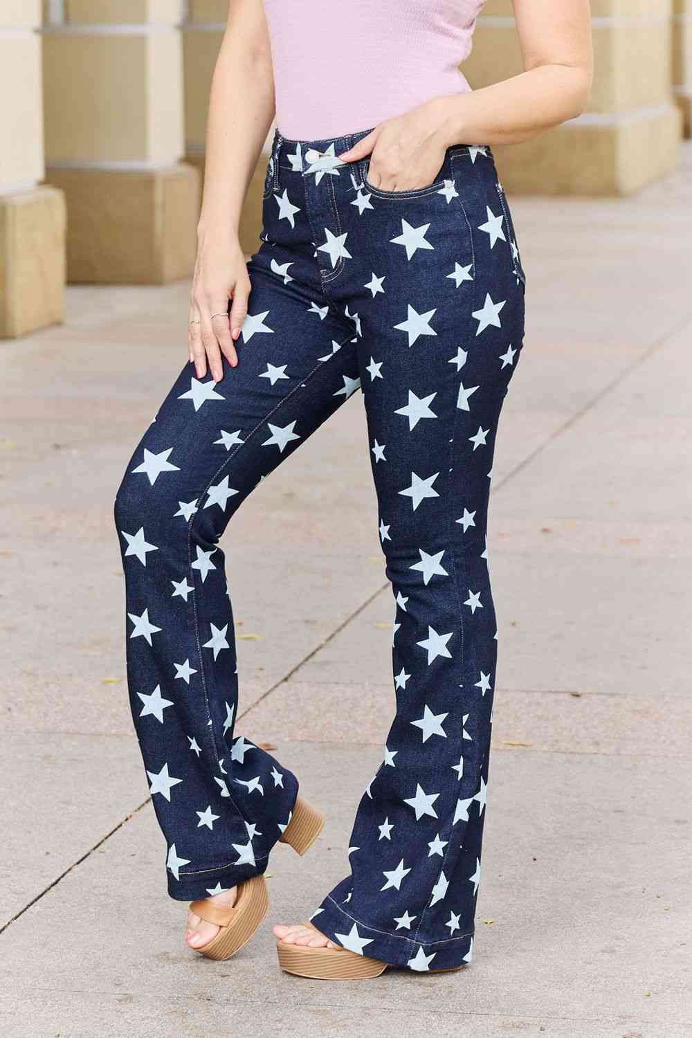 Judy Blue Janelle Plus Size High Waist Star Print Flare Jeans