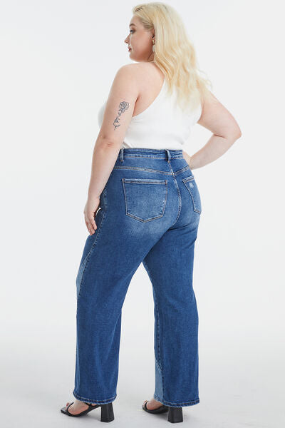 BAYEAS Full Size High Waist Two-Tones Patched Wide Leg Jeans plus size