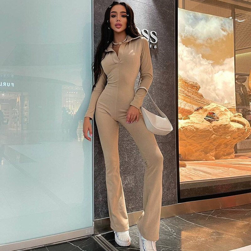 Women's Long Sleeve V-Neck Skinny Jumpsuit womens