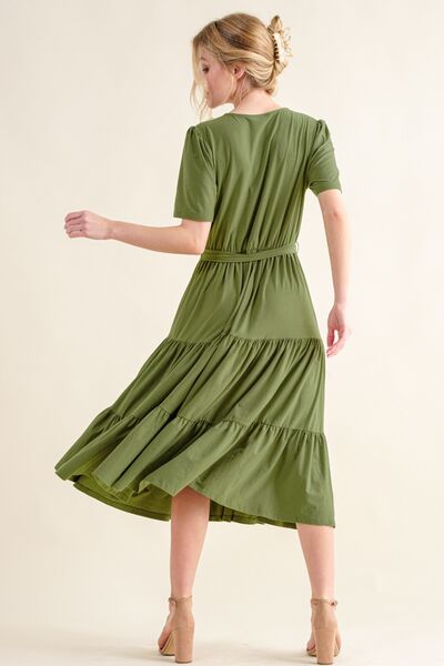 S.W. And The Why Soft Short Sleeve Tiered Midi Dress