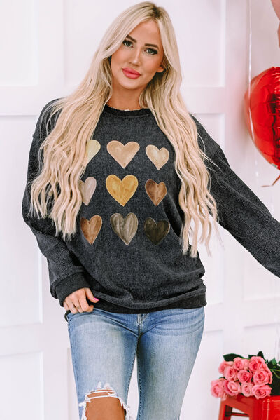 S.W.  Heart Round Neck Dropped Shoulder Sweatshirt